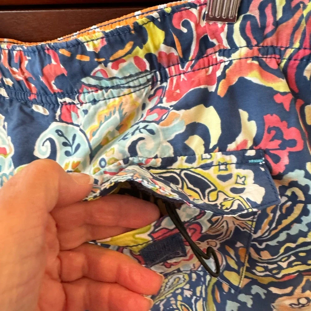 Men's Navy Paisley Swim Trunks - Multicolor
